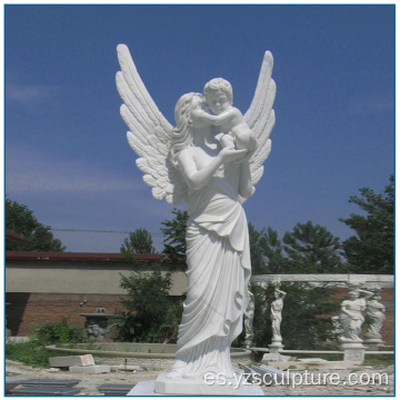 Gran tamaño Virgen mármol blanco tenencia bebé estatua
